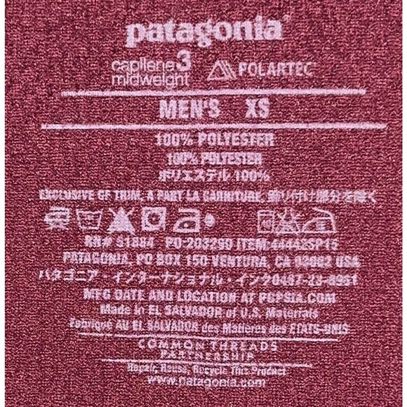 Patagonia Men's Capilene 3 Midweight Zip-Neck Baselayer Shirt X-Small Burgundy - Picture 9 of 9